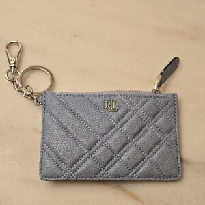 NWOT Baby Blue Lauren Ralph Lauren Quilted Key & Card Holder with Silver Accents
